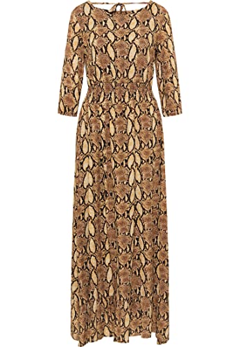 CARNEA Damska sukienka maxi 19222911-CA04, beżowa wąż, S, Be?owy/motyw skóry w??a, S