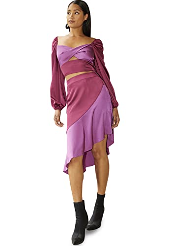 Chi Chi London Damska bluzka z długim rękawem z wycięciami Twist Detail Satin Top, Fioletowy, 38