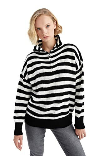 DeFacto Sweter normalny krój dla kobiet - sweter z golfem dla topów damski (czarny, XXL), czarny, XXL