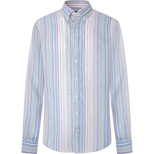 Hackett London Męska koszula pastelowa lniana MLTI Str, 0aamulti, XXL