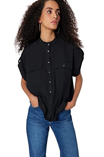 Trendyol Damska koszula oversize z kołnierzykiem, Czarny, 34