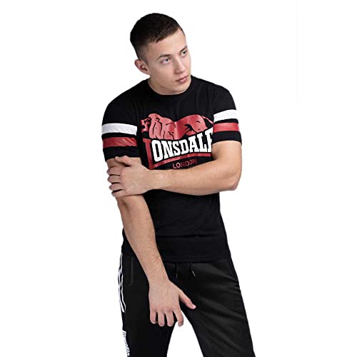 Lonsdale Męski T-shirt Kilmington, czarny/czerwony/biały, XXL