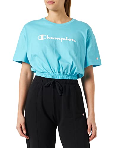 Champion Damska koszulka Legacy American Classics Logo Crop Boxy S/S, Błękitny, M