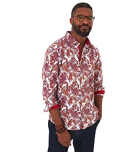 Joe Browns Męska koszula z długim rękawem premium jesienna z nadrukiem Paisley, wielokolorowa, L, multi, L