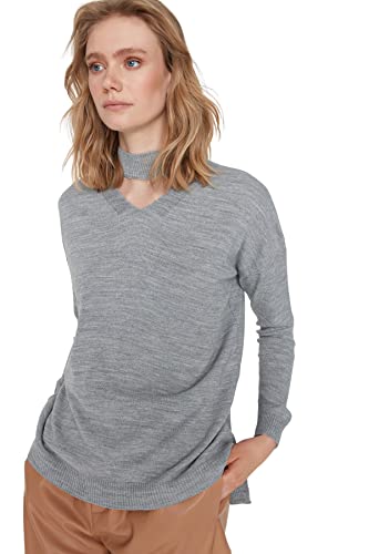 Trendyol Damska bluza typu choker zwykły sweter, szary, L
