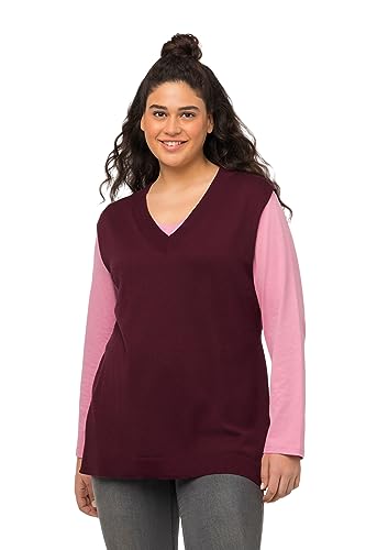 Ulla Popken Damski sweter, głęboki dekolt w serek, rozcięcia po bokach, sweter bez rękawów, Ciemne jagody., 50/52