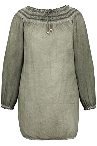 Ulla Popken Damska bluzka Carme, Oil Dyed, dekolt Carmen, bluzka z długim rękawem, zielony, 42-44