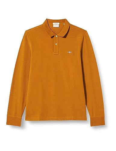 GANT Męska koszulka polo REG Shield LS Pique Rugger, ciepła brązowa, standardowa, ciepły brąz, L