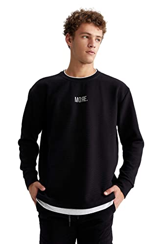 DeFacto Sweter z długim rękawem męski - okrągły dekolt bluza męska (czarny, XL), czarny, XL