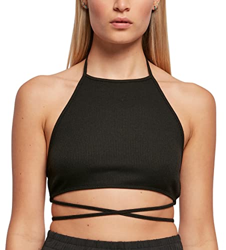 Urban Classics Women's Ladies Rib Trapeze Cropped Top T-Shirt, czarny, XS