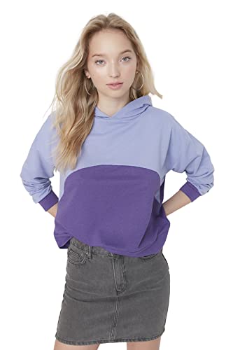 Trendyol Damska bluza z kapturem Colorblock Regular Bluza, fioletowa, M, Fioletowy