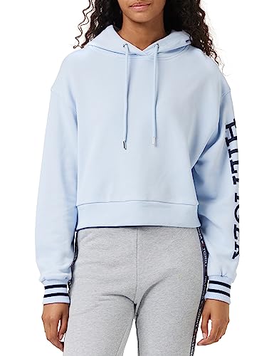 Tommy Hilfiger Damska bluza z kapturem REG MONOTYPE SLV Crop, Breezy Blue, XS, Niebieski bryzowy