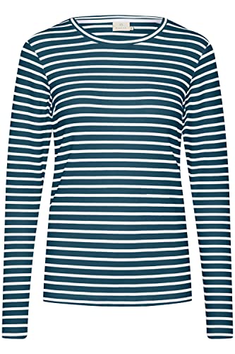 KAFFE damska koszulka w paski z długim rękawem Slim Fit okrągły dekolt kobieta, Legion Blue/Chalk-black Heart, M