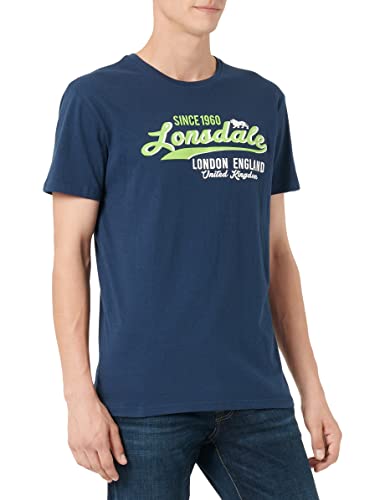 Lonsdale Męski T-shirt Croxton, granatowy/zielony neonowy, L