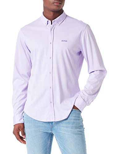 BOSS BIADO R Regular -Fit męska koszula z dwukolorowej bawełny, Light/Pastel Purple534, S