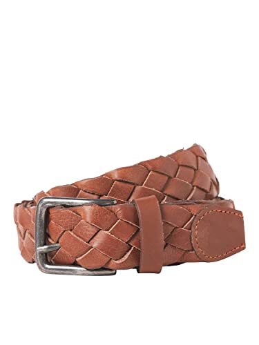 JACK & JONES Jaccary skórzany pasek męski, koniakowy, 105, koniak
