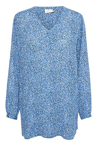 KAFFE Damska bluza z długim rękawem Tunick V-Neck Print, Niebieski/Czarny/Chalk Leo, 40