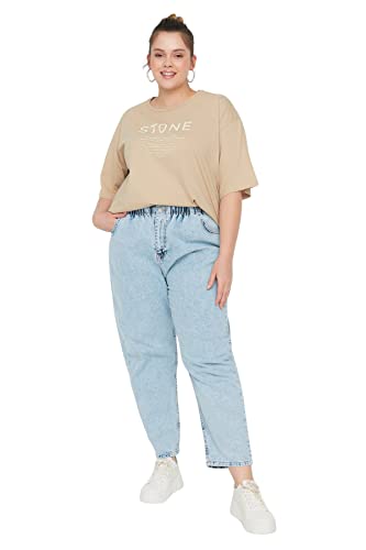 Trendyol High Waist Loose Plus Size Jeansy damskie, Niebieski, 48