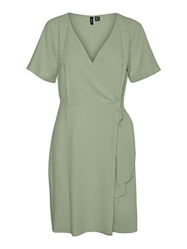 VERO MODA Sukienka damska Vmmymilo Ss Wide Wrap Knee Dress WVN Ga, Reseda, S