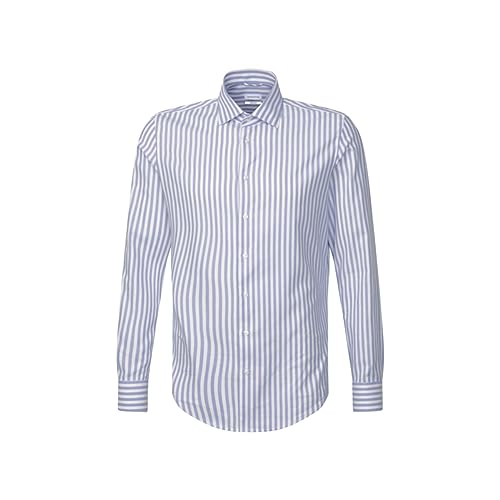 Seidensticker Męska koszula biznesowa - Regular Fit - Łatwa do prasowania - Kołnierz Kent - Długi rękaw - 100% bawełna, niebieski, 44