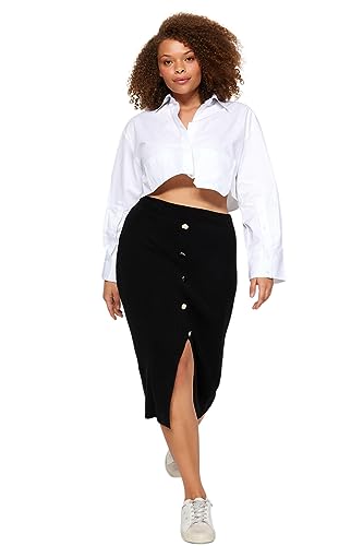 Trendyol FeMan Basic Dzianina Plus Size Spódnica, czarna, 2XL, Czarny, XXL