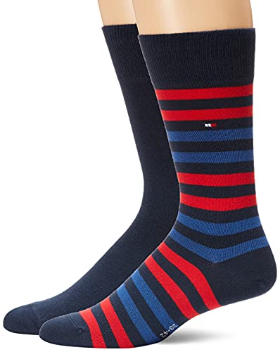 Tommy Hilfiger TH Mężczyźni Duo Stripe Sock 2P Skarpety - Mężczyźni, Czerwony/Niebieski (Tommy Original), 43/46 EU