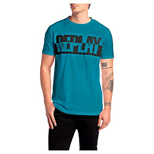 Replay Męski T-shirt M6308, 696 Teal Blue, XS