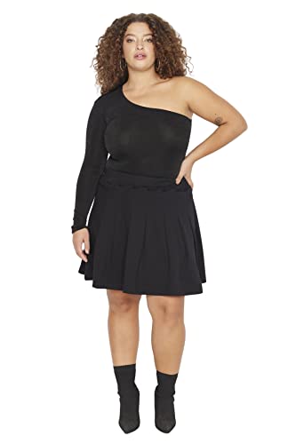 Trendyol Damska damska mini rozkloszowana dzianinowa spódnica typu skater plus size, czarna, 4XL, Czarny, 4XL
