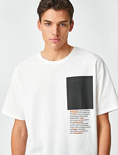 Koton Męski t-shirt oversized z nadrukiem z okrągłym dekoltem i krótkim rękawem, biały (000), S