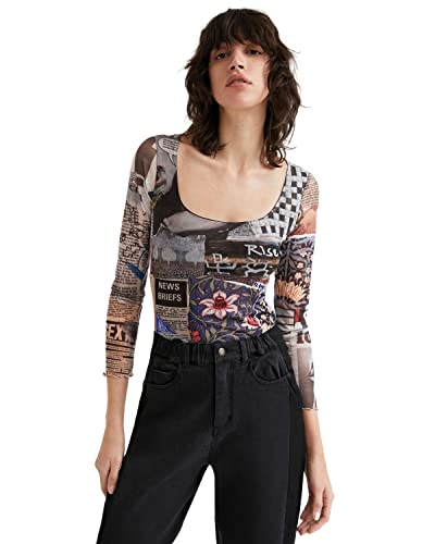 Desigual Damska koszulka Body_Any News, czarny, XS