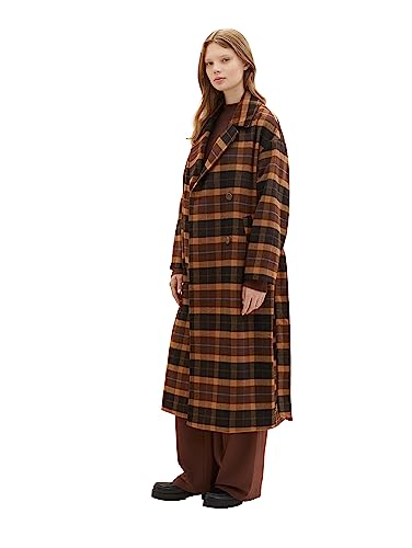 TOM TAILOR Denim Damski płaszcz oversize z paskiem do wiązania i wzorem w kratkę, 33771-Brown Check, XXL