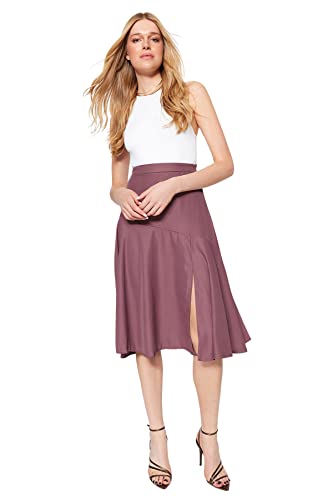 Trendyol Damska spódnica midi rozkloszowana tkana spódnica, śliwkowa, 38, Śliwka, 64