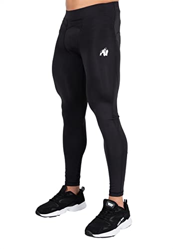 Gorilla Wear - Legginsy męskie Winchester – czarne – kulturystyka, fitness, sport, czas wolny, na co dzień, z nadrukiem logo, dla maksymalnej swobody ruchów, wygodne, z poliestru i elastanu, XL