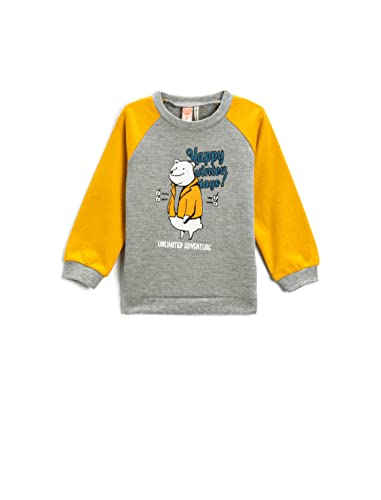 Koton Crew Neck Printed Sweatshirt Długi rękaw Bluza Dzieci Niemowlęta, Mustard (159), 18-24 meses