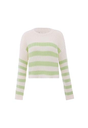 Libbi Damski sweter w paski Wełna biała limonka XL/XXL, Wełna biała, limonka, XL