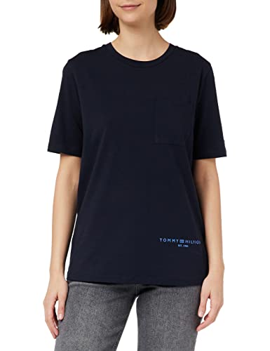 Tommy Hilfiger Damskie topy z dzianiny Reg Corp Logo Hilfiger C-nk Ss S/S, Pustynne niebo, 3XL