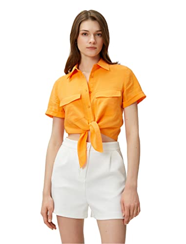Koton Damska koszula Crop Tie Detail Modal Blended, Pomarańczowy (207), 38