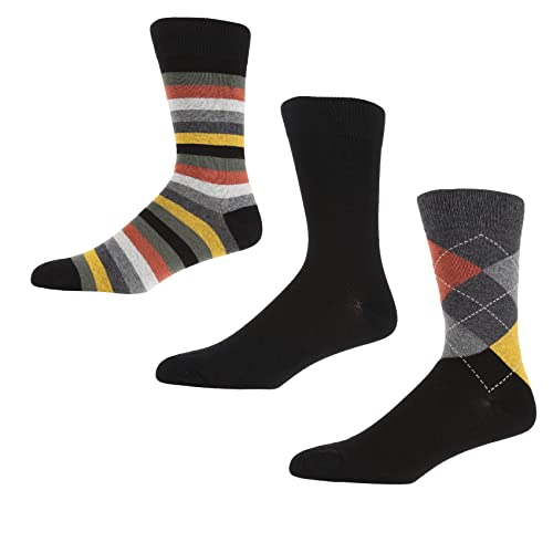 Ben Sherman Męskie bawełniane skarpety trew w kolorze argyle black i paski, inteligentne i wygodne na co dzień rozmiar 40,5 - opakowanie zbiorcze 3 szt, Argyle, rozmiar uniwersalny