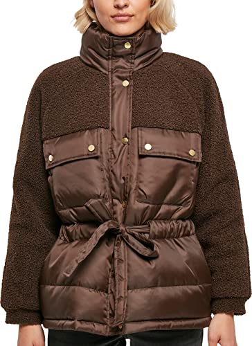 Urban Classics Damska kurtka Sherpa Mix puchowa kurtka dla kobiet, ze stójką, kurtka zimowa dostępna w 3 wariantach kolorystycznych, rozmiary XS - 5XL, brązowy, S