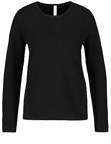 Gerry Weber Damski sweter z bawełny raglanowy, długi rękaw, sweter z długim rękawem, okrągły dekolt, sweter w paski, czarny, 48