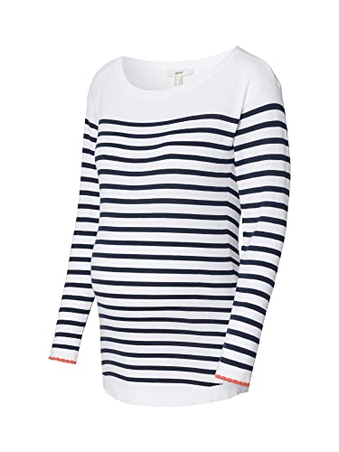 Esprit Maternity Sweter damski z długim rękawem w paski sweter, Jasna biel - 101, 36 PL