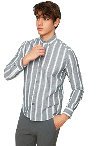 Trendyol Męska koszula z długim rękawem o kroju slim fit, z guzikami w paski, rozmiar L