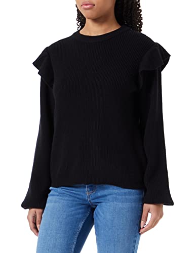 Vila Damski sweter Viril O-Neck Flounce Knit Top Noos, czarny, XS