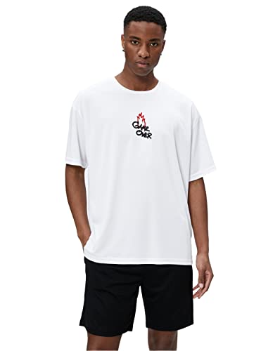 Koton Koszulka męska sportowa z nadrukiem z krótkim rękawem, biały (000), M