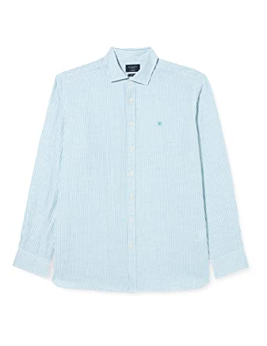Hackett London Męska koszula bawełniana Linen Bengal, biały/zielony, XXL