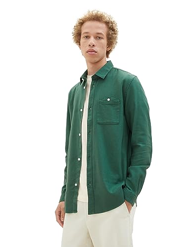 TOM TAILOR Denim Męska koszula Slim Fit Twill z bawełny z kieszenią na piersi, 10778-Hunter Green, M