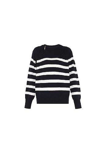 faina Damski sweter w paski w paski ukośny zamek błyskawiczny wzór dzianina czarna rozmiar XL/XXL, czarny, XL