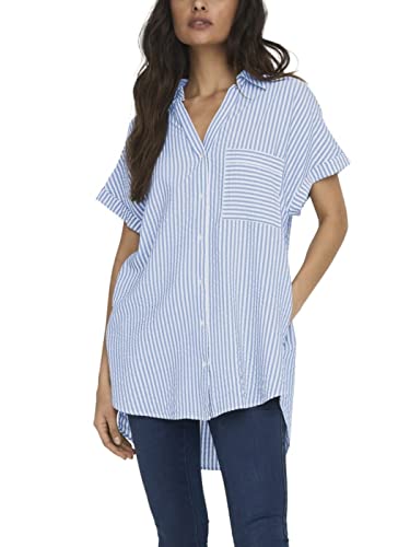 ONLY Damska ONLFENNA S/S luźna koszulka WVN NOOS bluzka, Cloud Dancer/Stripes:Blue Mirange Stripe, M, Cloud Dancer/Stripes:blue mirange Stripe, M