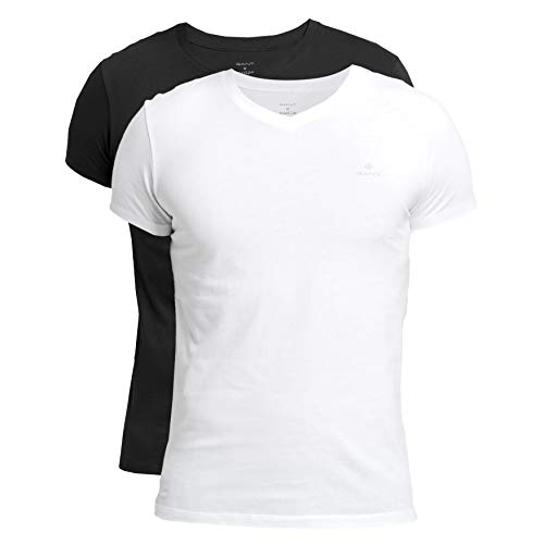 GANT Męski T-shirt z dekoltem w serek, 2-pak Lounge Essentials, wielokolorowy, czarno-biały, XXL