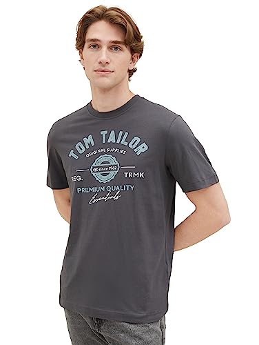 T-shirt męski TOM TAILOR z nadrukiem logo wykonany z bawełny, 10899-Szary asfalt, XL